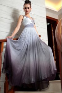 Romantic Floor Length Multi-color Evening Dress V-neck Sleeveless Side Zipper