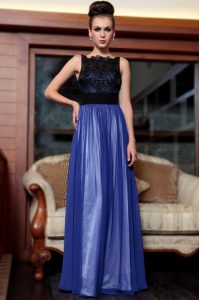Edgy Blue And Black Square Neckline Beading and Appliques Prom Party Dress Sleeveless Side Zipper