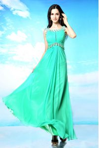 Most Popular Floor Length Turquoise Homecoming Dress Scoop Sleeveless Backless