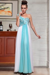 Unique Sequins Blue And White Sleeveless Chiffon Side Zipper for Prom and Party