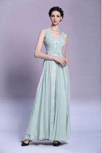 Admirable Light Blue Empire Beading and Ruching Prom Dress Backless Chiffon Sleeveless Floor Length