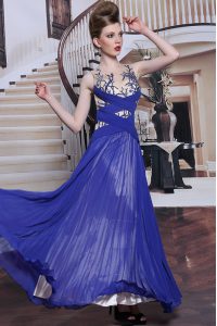 Colorful Floor Length Zipper Prom Dress Royal Blue for Prom and Party with Sequins and Pleated