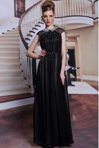 Noble Scoop Sleeveless Chiffon Floor Length Zipper in Black with Beading and Appliques