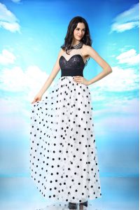 New Style Halter Top Sleeveless Chiffon Ankle Length Side Zipper Prom Dress in White And Black with Beading and Sequins 