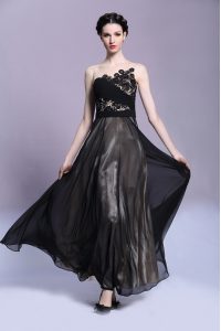 Top Selling Scoop Sleeveless Evening Dress Ankle Length Appliques Black Chiffon