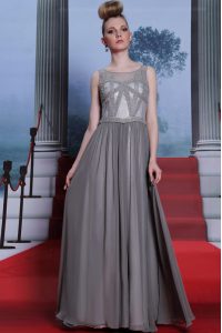 Gorgeous Floor Length Grey Prom Dress Scoop Sleeveless Side Zipper