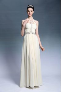 Dramatic Light Yellow Strapless Neckline Beading and Ruching Prom Party Dress Sleeveless Side Zipper
