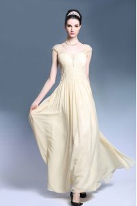 Sleeveless Chiffon Ankle Length Zipper Prom Dress in Champagne with Lace