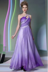One Shoulder Floor Length A-line Sleeveless Lavender Homecoming Dress Side Zipper