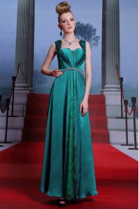 Attractive Sleeveless Ankle Length Beading and Lace Zipper Prom Gown with Peacock Green