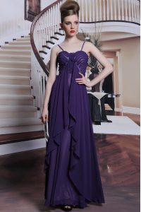 Customized Purple Sleeveless Beading Floor Length Prom Party Dress