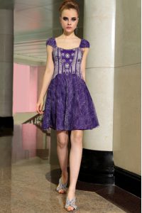 Flirting Purple Lace Zipper Prom Dresses Sleeveless Mini Length Beading