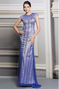Noble Scoop Blue Backless Prom Evening Gown Beading and Sequins Sleeveless Floor Length