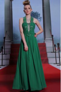 Comfortable Teal Prom Party Dress Prom and Party and For with Beading and Ruching Halter Top Sleeveless Zipper