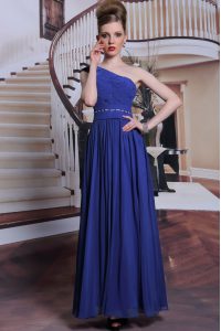 Cheap Royal Blue Prom Party Dress Prom and Party and For with Beading and Pleated One Shoulder Sleeveless Side Zipper