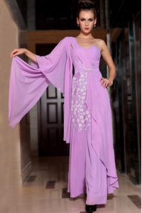 Vintage Lilac Half Sleeves Beading and Ruching Ankle Length Prom Dress