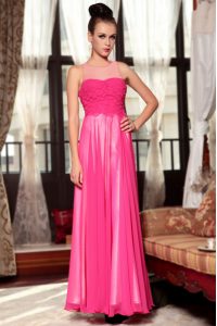 Chic Ankle Length Hot Pink Evening Dress Scoop Sleeveless Zipper
