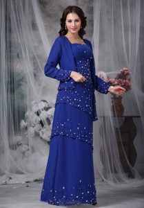 Glitz Straps Long Chiffon Mother Dress in Blue with Appliques and Layers