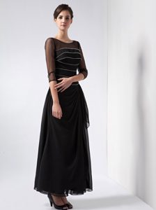 Black Scoop Ankle-length Mother of The Bride Dresses with Beadings in Chiffon
