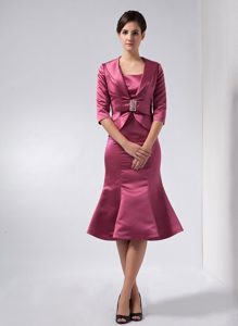 Straps Taffeta Beauty Mother Dress in Fuchsia with Knee-length in the Mainstream