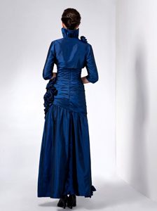 Sweetheart Ankle-length Ruched Taffeta Mother Dress with Ruffles in Navy Blue
