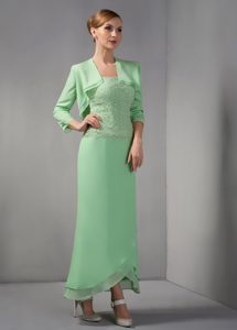 Apple Green Mother of The Bride Dresses with Ankle-length in Chiffon and Lace