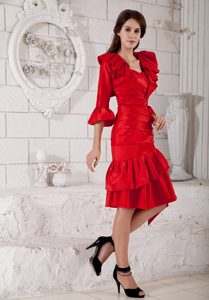Latest Red Column Sweetheart Mother Bride Dress in Taffeta with Ruching