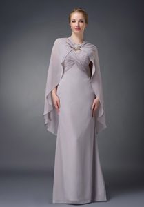 Exquisite V-neck Long Chiffon Mothers Outfit for Weddings in Grey