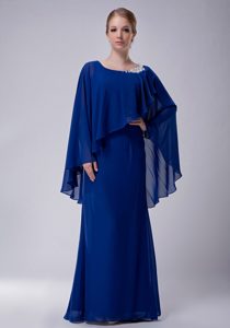 Well-packaged Blue Column Scoop Mothers Dress for Weddings in Chiffon