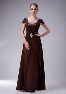 Attractive Brown Column Square Beading Mother in Law Dress in Chiffon