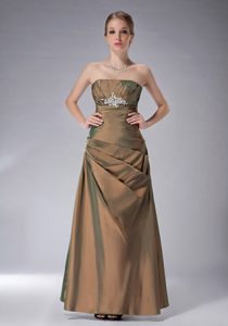 Strapless Ankle-length Taffeta Mothers of the Bridemaid Dresses in Brown