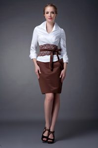 Column V-neck Upscale Mothers Outfit for Weddings in White and Brown