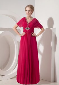 Luxury and Grace Coral Red Beads V-neck Mother Bride Dress in Chiffon