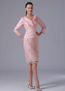 Vintage-inspired Baby Pink Long Sleeves Mothers Dresses to Knee-length