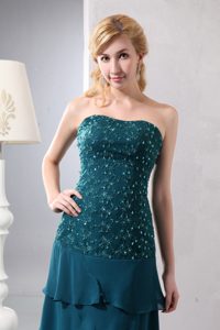 Maxi Turquoise Strapless Beading Mother of the Groom Dresses in Chiffon