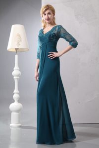 Provocative V-neck Chiffon Lace Mothers Dress for Wedding in Turquoise