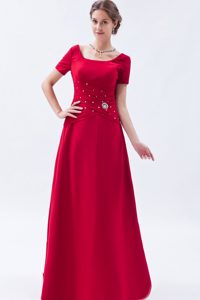 Bright Wine Red Empire Scoop Mothers Dress in Satin with Beads to Floor