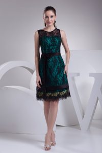 Dramatic Satin Bow Sash Mother Dresses with Black Lace Covered in Teal