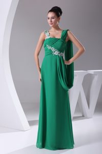Unique Empire Green Asymmetrical Ruching Mother Dress with Appliques