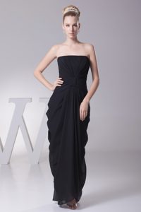 Good Quality Strapless Ruching Bow Black Mothers Dresses with Pick-ups