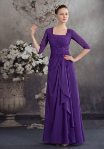 Nice Purple Half Sleeves Square Mother of the Groom Dress with Ruffles