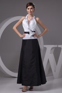 Military Black and White Ankle-length Halter Mother of the Groom Dress