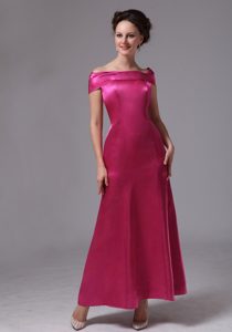 Off The Shoulder Hot Pink Prom Attire with Ankle-length in Satin for Spring