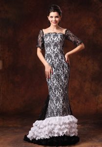 Square Half Sleeves New Prom Dress in Lace and Chiffon with Ruffled Layers