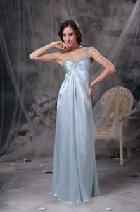Ruched and Beaded Prom Graduation Dress with One Shoulder in Light Blue