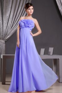 Inexpensive Purple Strapless Long Junior Prom with Ruffles in Chiffon
