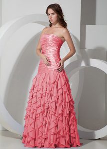 Watermelon Strapless Prom Holiday Dress with Ruches and Ruffles for 2013