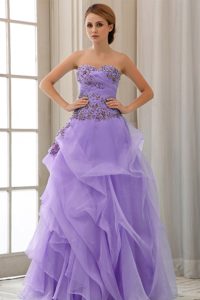 Sweetheart Prom Evening Dress in Lavender with Appliques and Ruffles