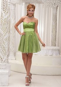 Sweet 2013 Sweetheart Short Prom Evening Dress with Sash in Yellow Green