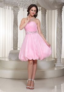 Strapless Prom DressCourt with Beads and Ruches in Baby Pink